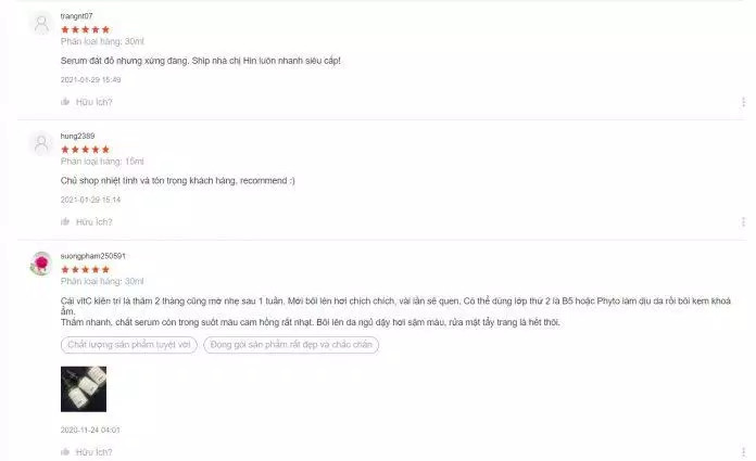 Đánh giá của khách hàng trên Shopee